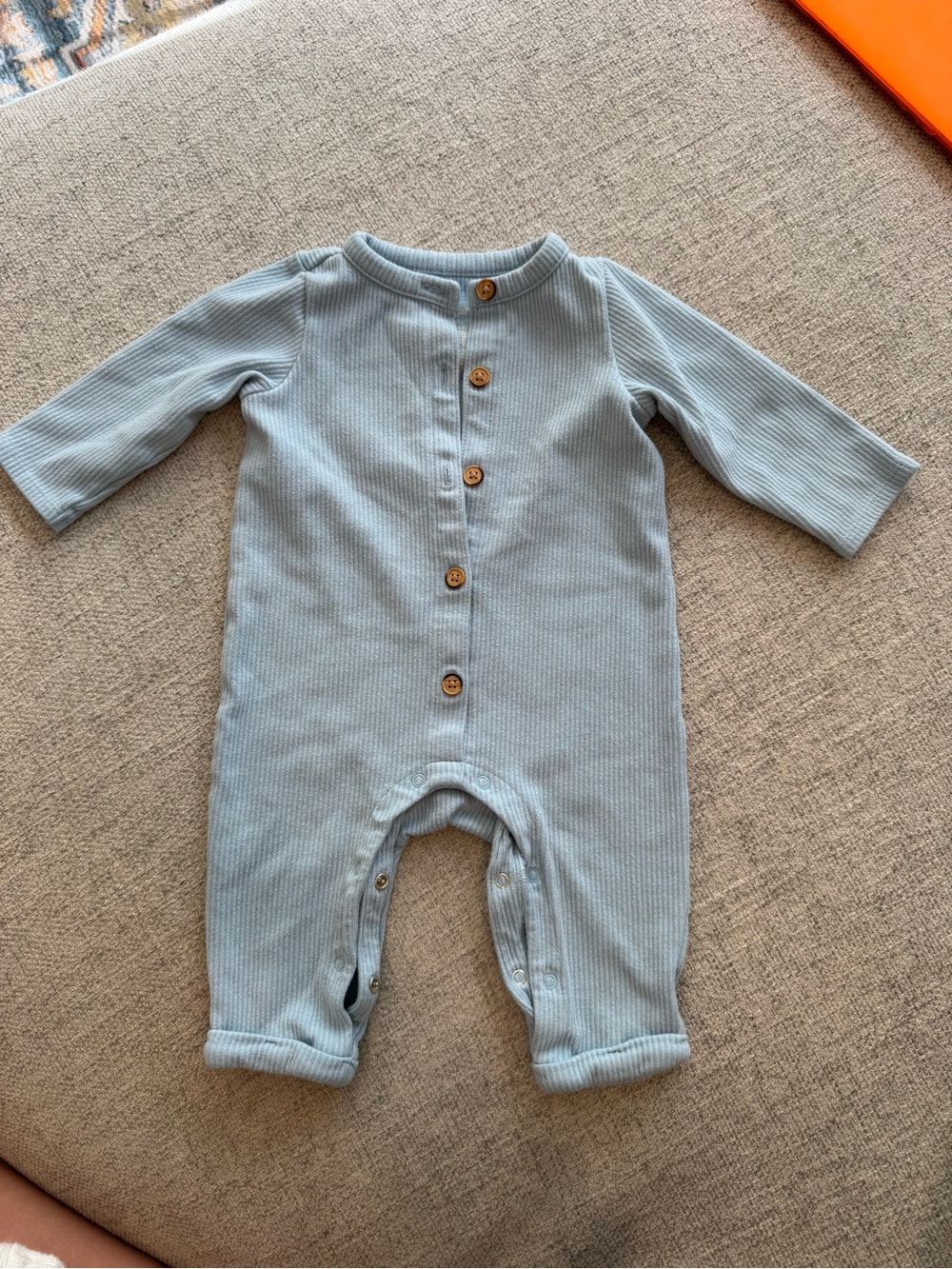 Cat & Jack Light Blue Ribbed Long-Sleeve Baby One-Piece